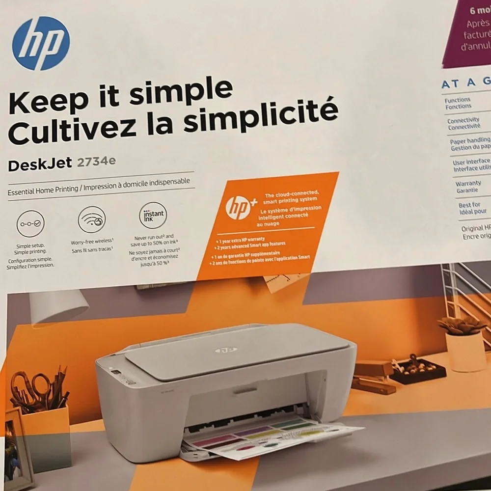New HP DeskJet 2734e color wireless printer